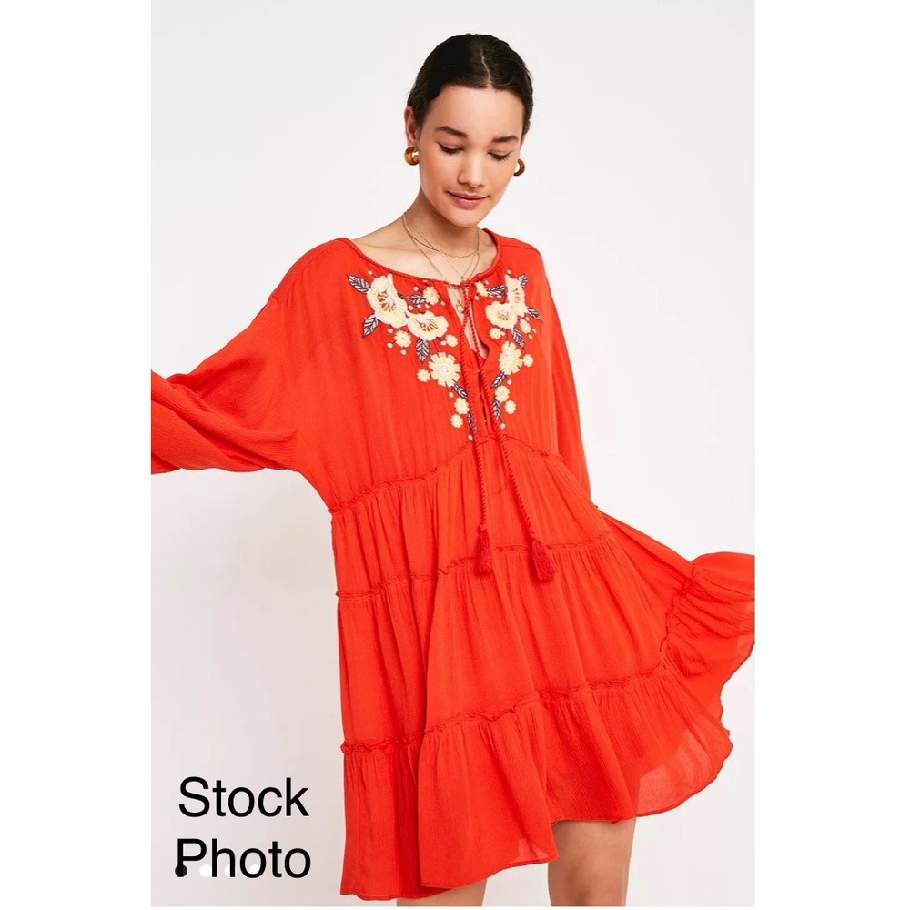 FREE PEOPLE Spell on You Orange Boho Mini Dress Lightweght Flowy  Size Small